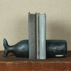 Hand Painted Blue Cast Iron WHALE Bookends Nautical Coastal Beach Cottage    323352586938